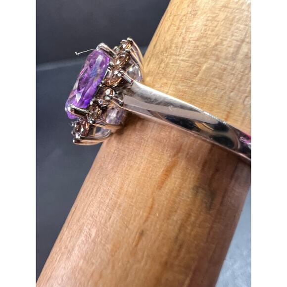NEW Amethyst and brown zircon halo ring in platinum over sterling silver size 8 - Picture 12 of 16
